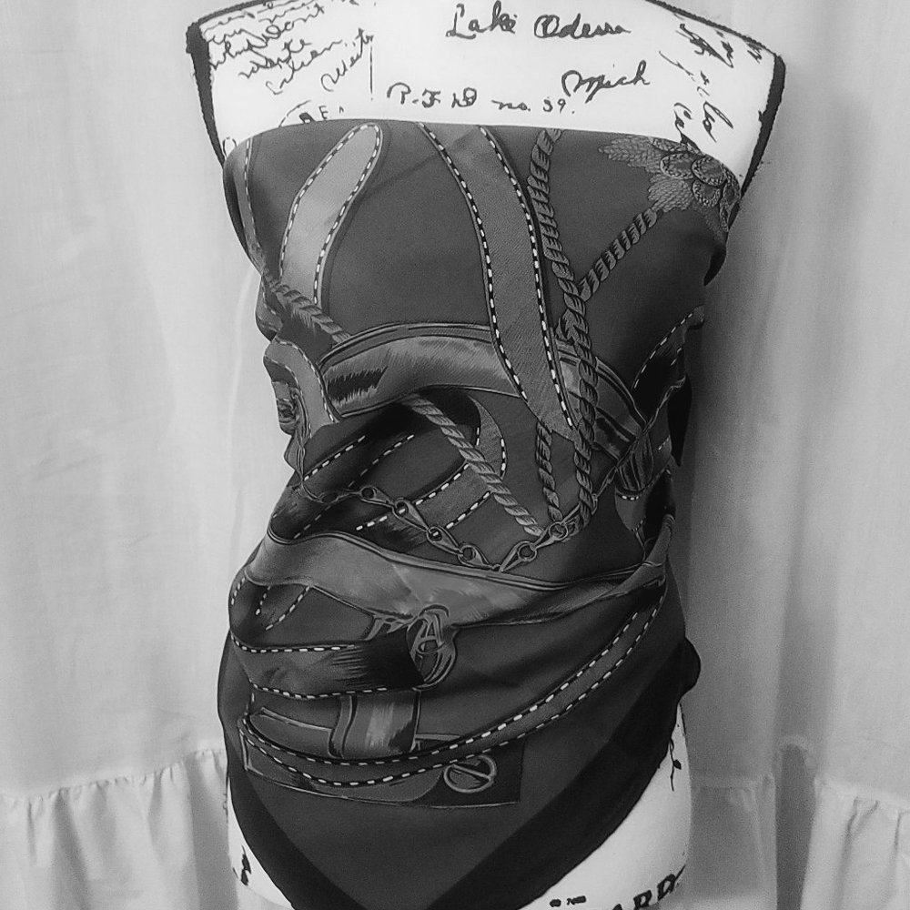 Celine Navy Blue Brown Gold Printed Silk Scarf - Picture 9 of 13